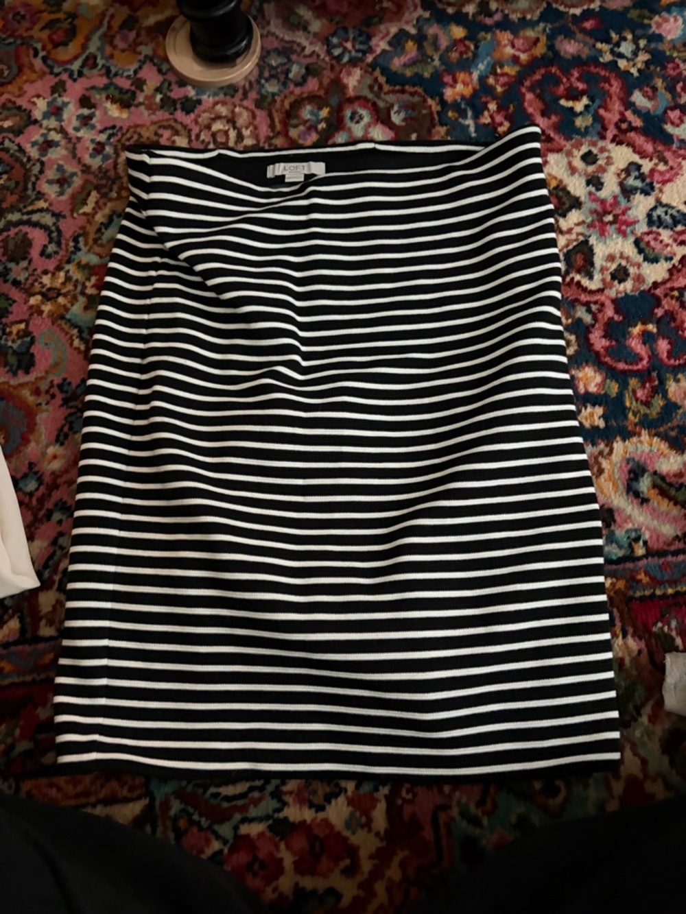 LOFT Black and White Horizontal Stripe Pencil Skirt